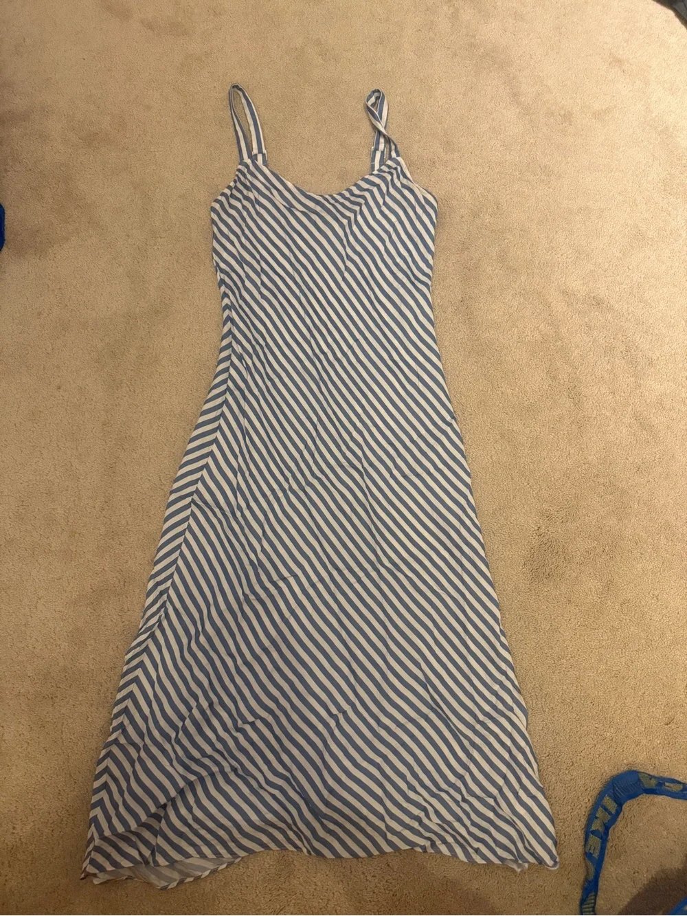 J. Crew Blue and White Diagonal Stripe Midi Dress